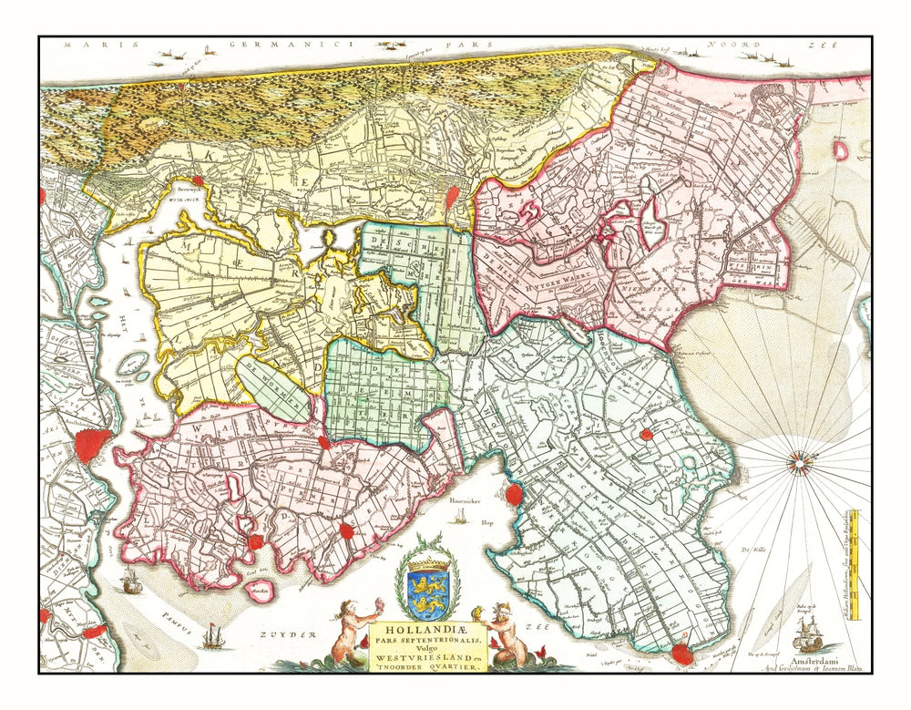 Vintage Map of Northern Holland 1665 print style example