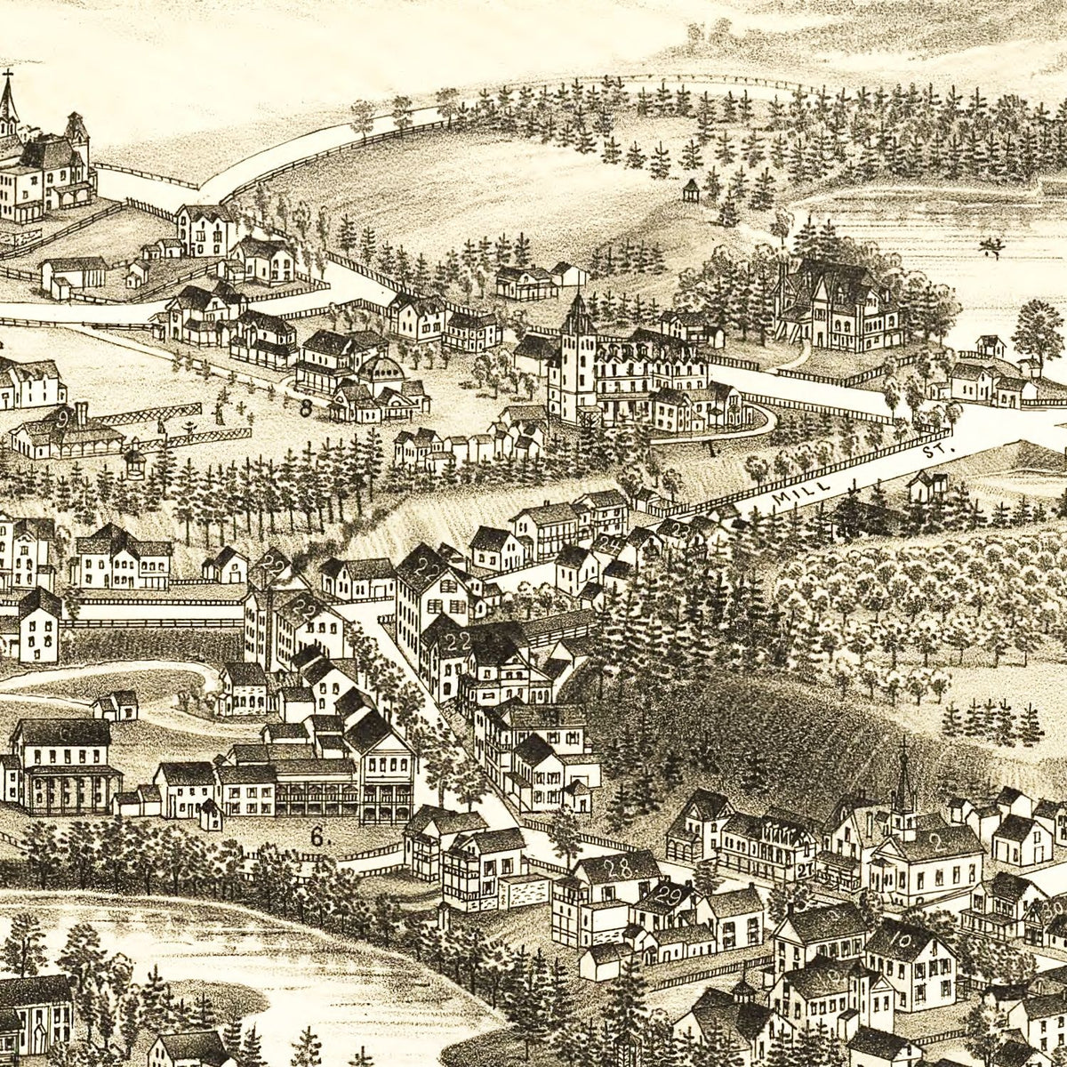 Restored historic details from the 1888 city map of Luzerne & Hadley, New York