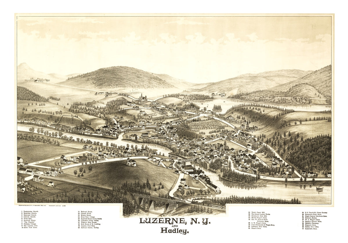 Preview of Vintage Map of Luzerne & Hadley, New York 1888