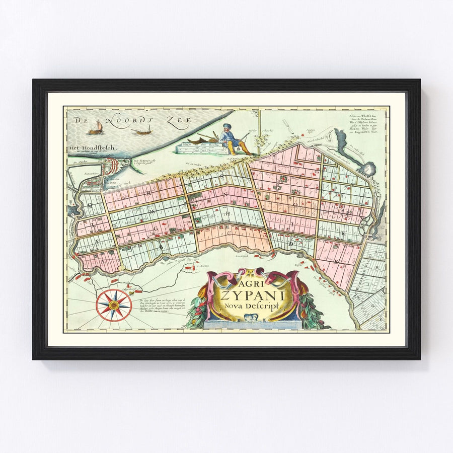 Vintage Map of Zijpe, Holland 1665