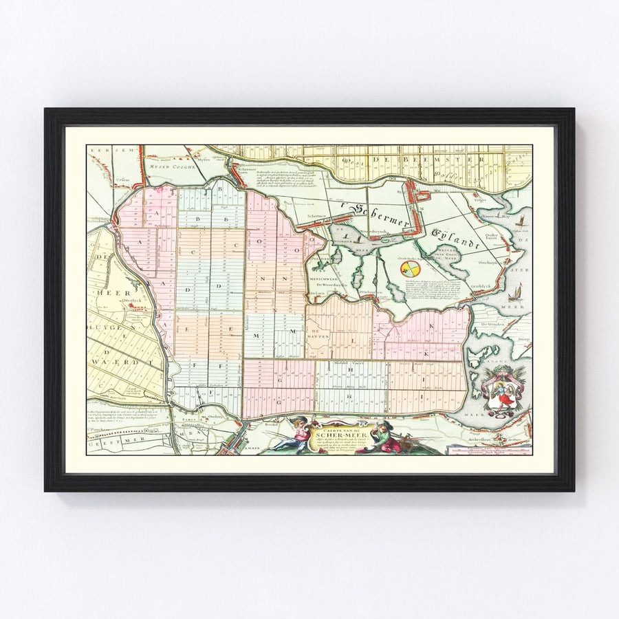 Vintage Map of Schermer, Holland 1665