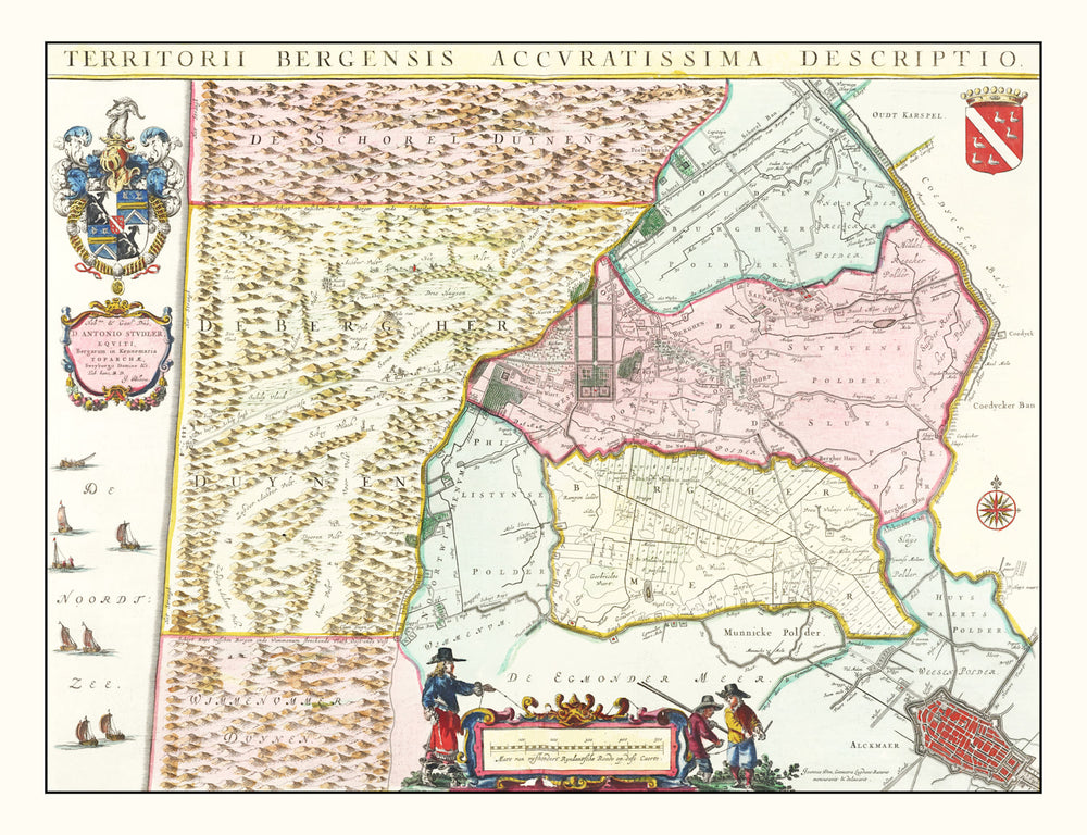 Vintage Map of Bergen, Holland 1665 print style example