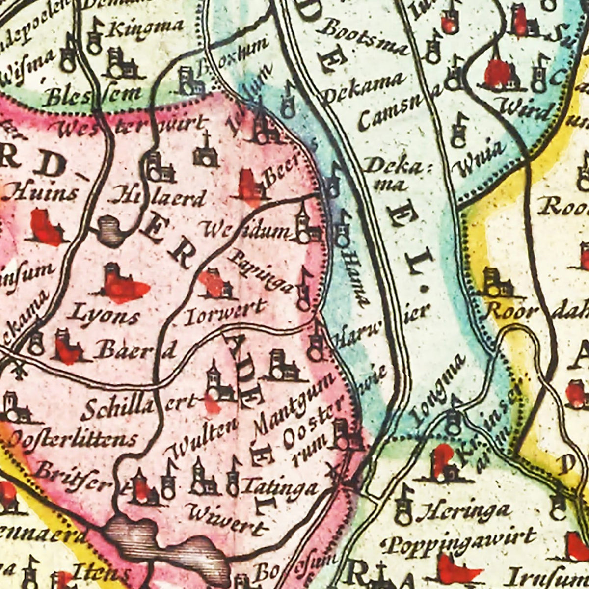 Restored historic details from the 1665 region map of County