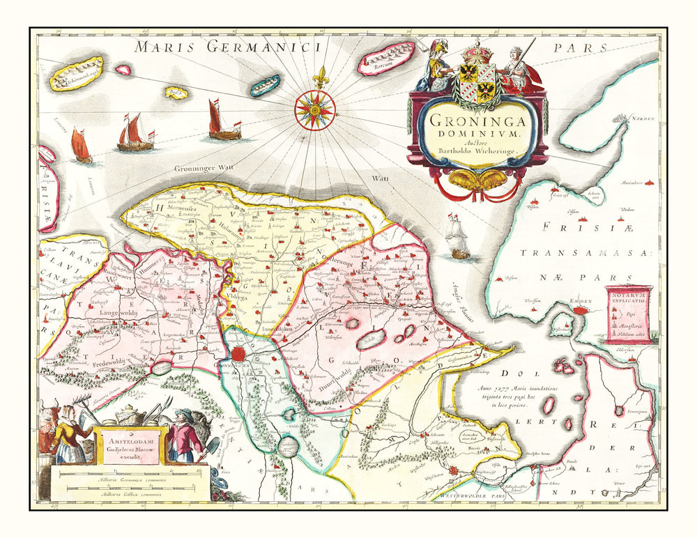 Vintage Map of Groningen, Holland 1665 print style example