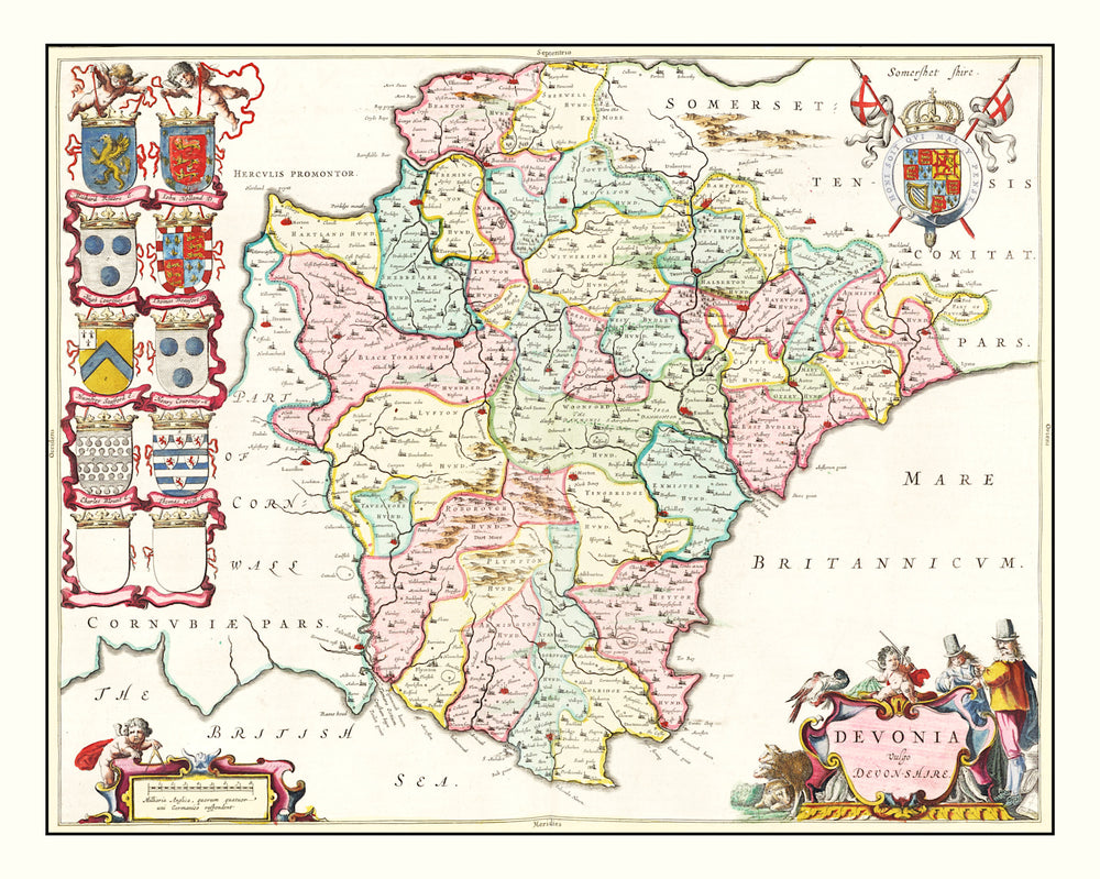 Vintage Map of Devon 1665 print style example