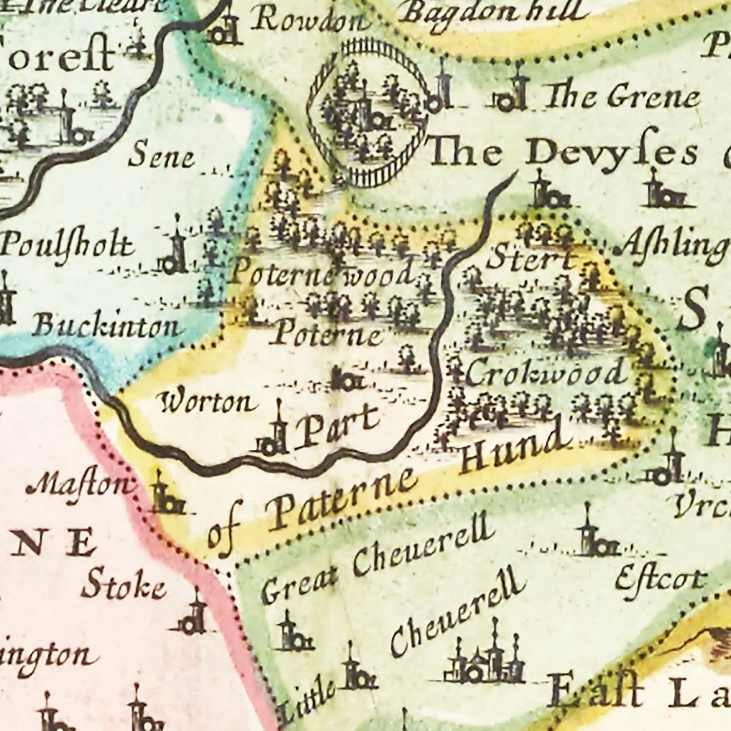 Restored historic details from the 1665 region map of County