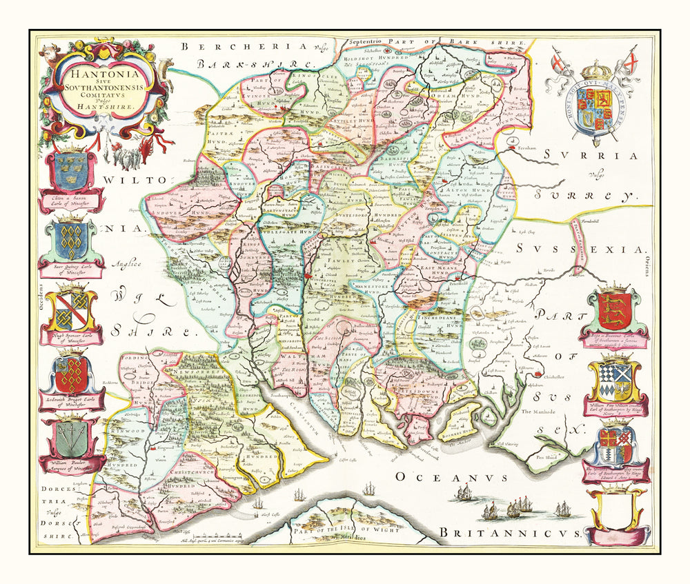 Vintage Map of Hampshire 1665 print style example