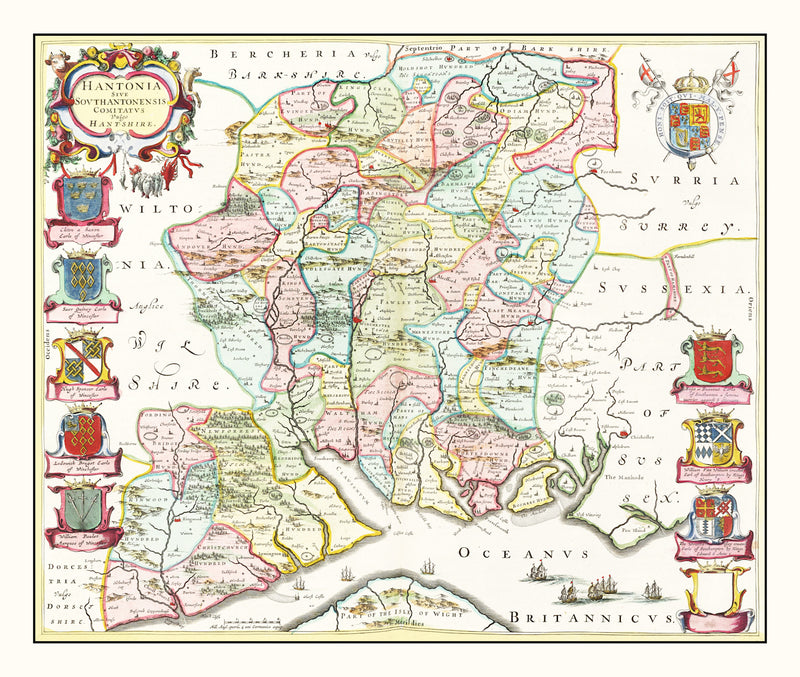 Size comparison using Vintage Map of Hampshire 1665