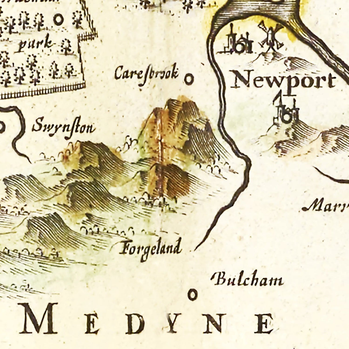 Restored historic details from the 1665 region map of County