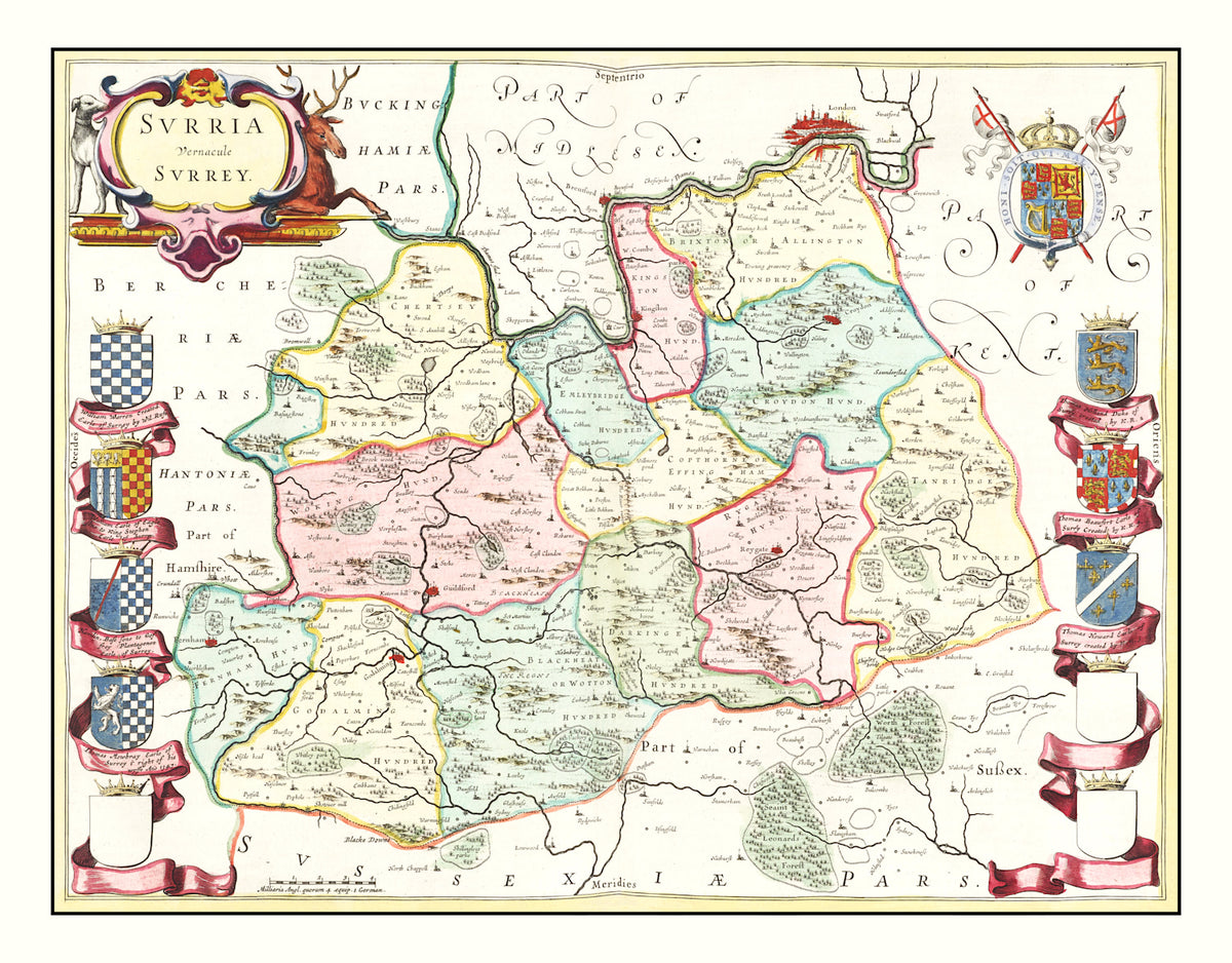 Preview of Vintage Map of Surrey 1665