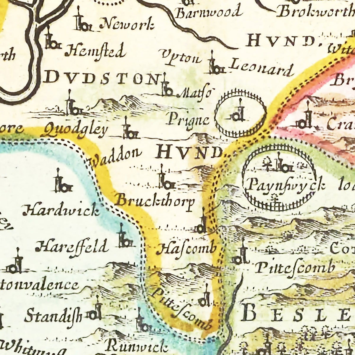 Restored historic details from the 1665 region map of County