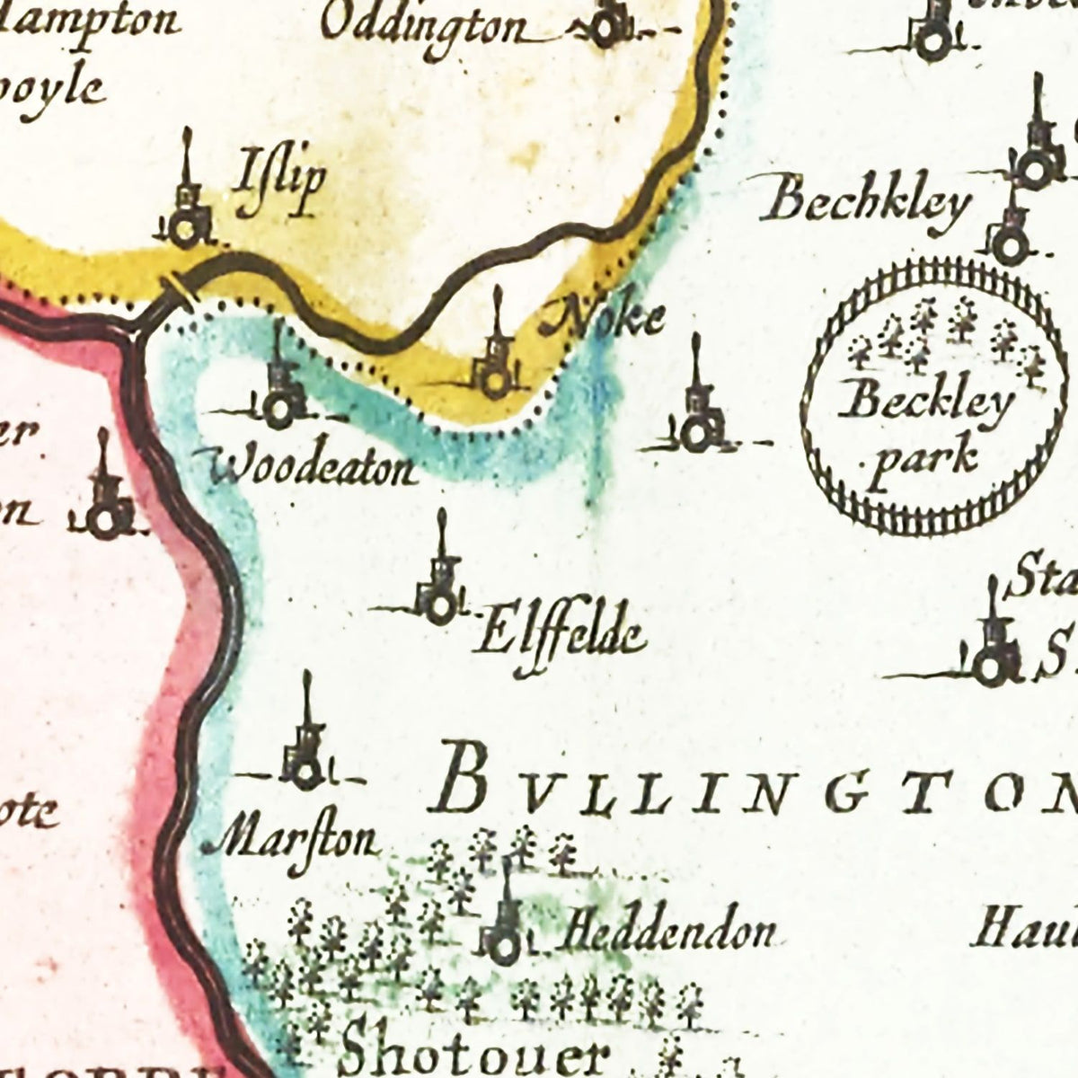 Restored historic details from the 1665 region map of County