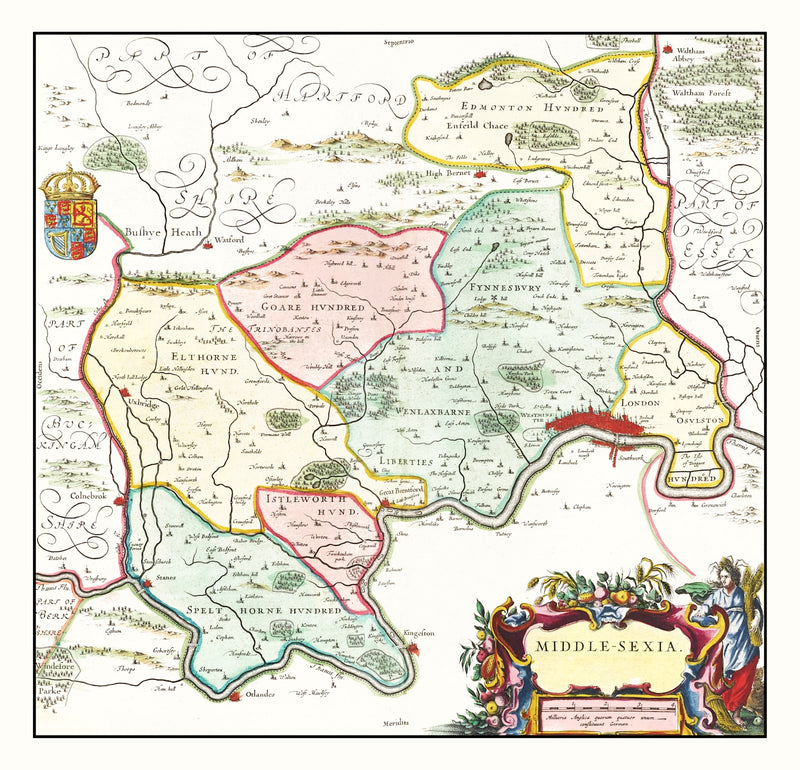 Size comparison using Vintage Map of Middlesex 1665