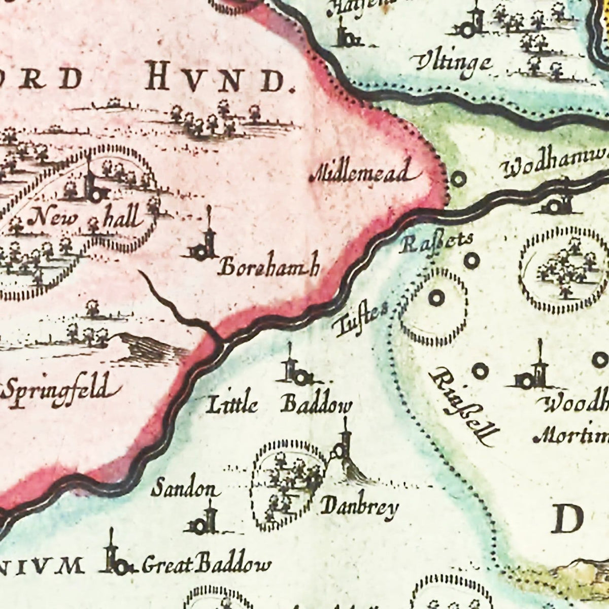 Restored historic details from the 1665 region map of County