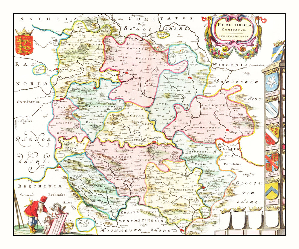 Vintage Map of Herefordshire 1665 print style example