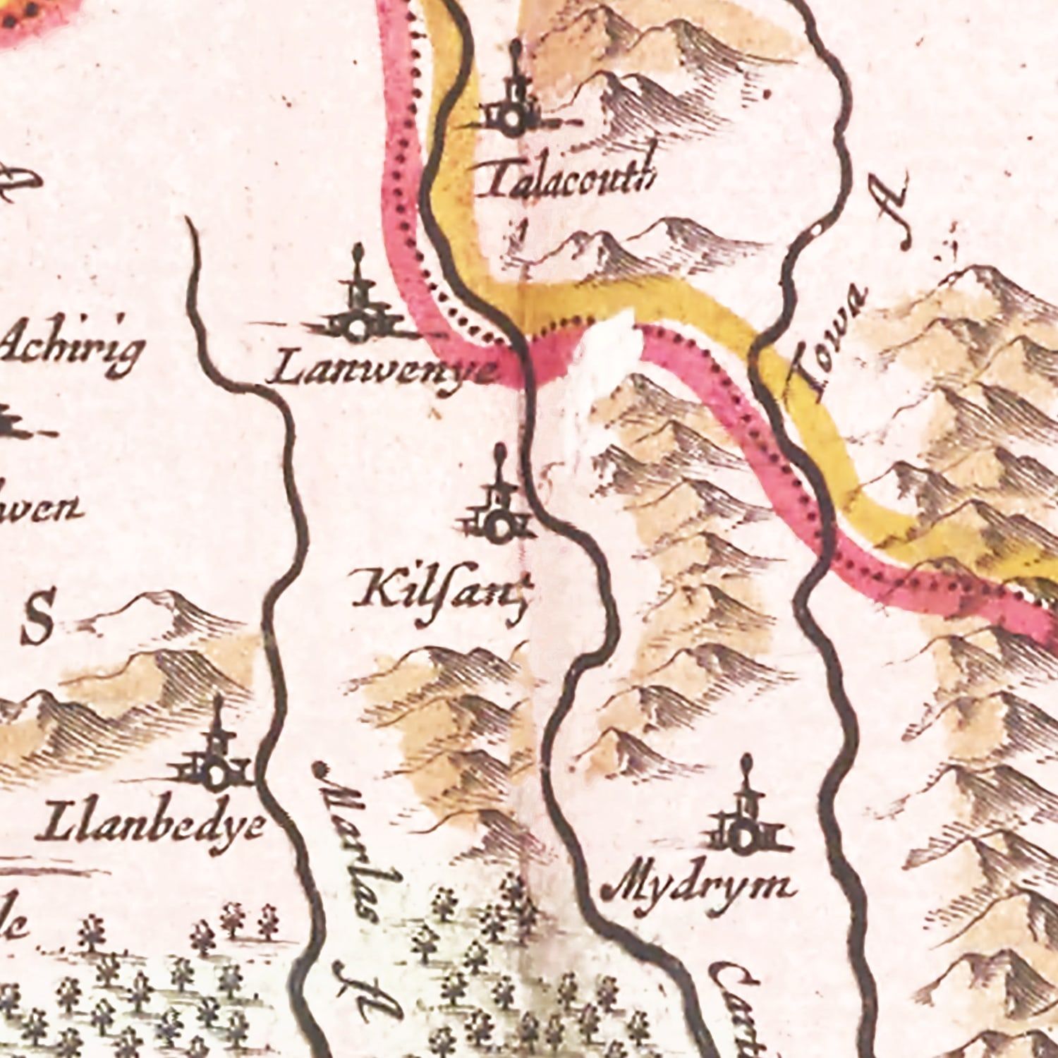 Restored historic details from the 1665 region map of County