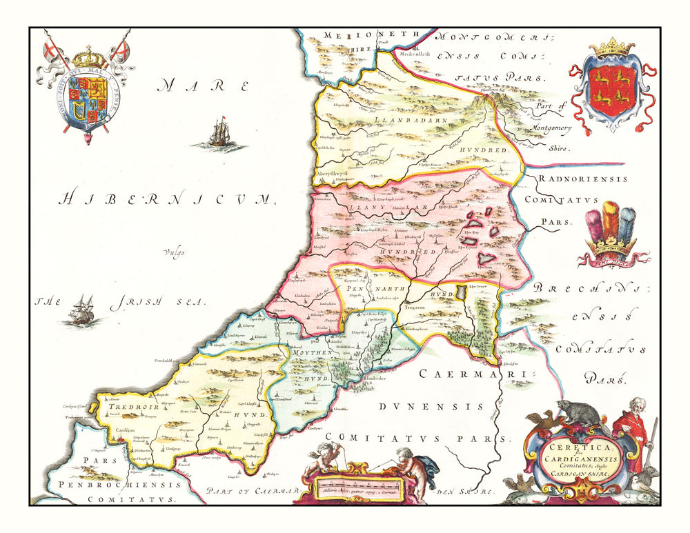 Vintage Map of Montgomeryshire 1665 print style example