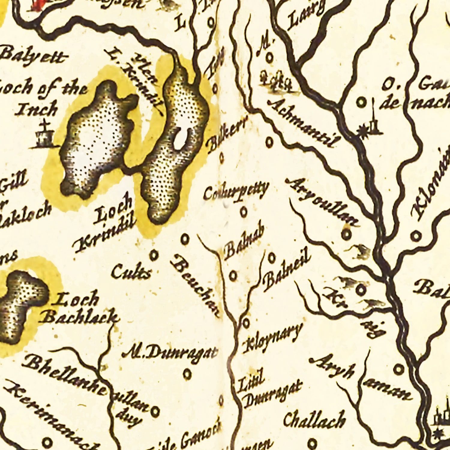 Restored historic details from the 1665 region map of County