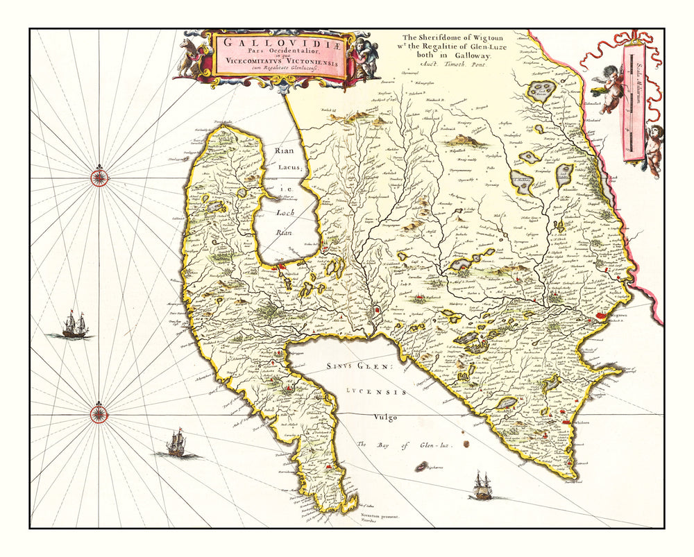 Vintage Map of West Galloway, Scotland 1665 print style example