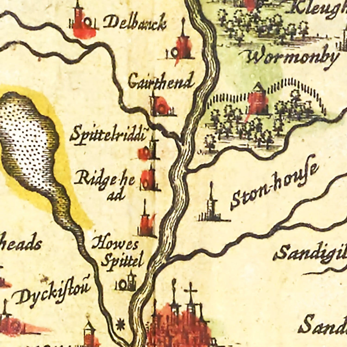 Restored historic details from the 1665 region map of County