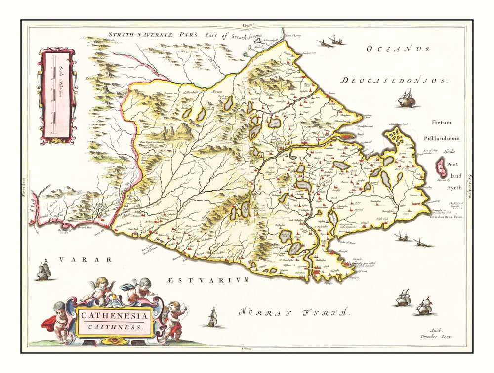 Vintage Map of Caithness, Scotland 1665 print style example
