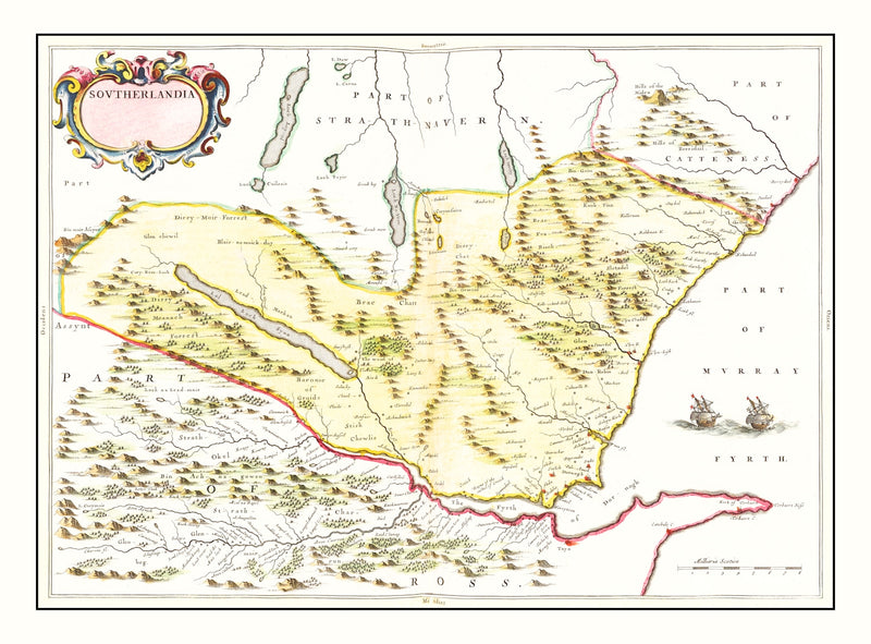 Size comparison using Vintage Map of Sutherland, Scotland 1665