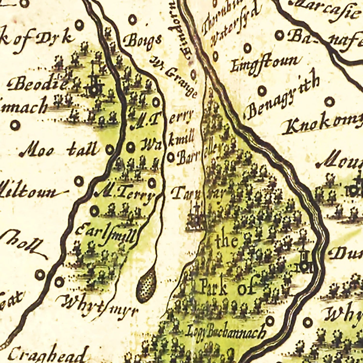 Restored historic details from the 1665 region map of County