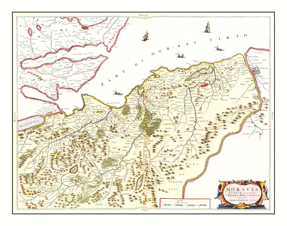 Vintage Map of Moravia, Scotland 1665 print style example