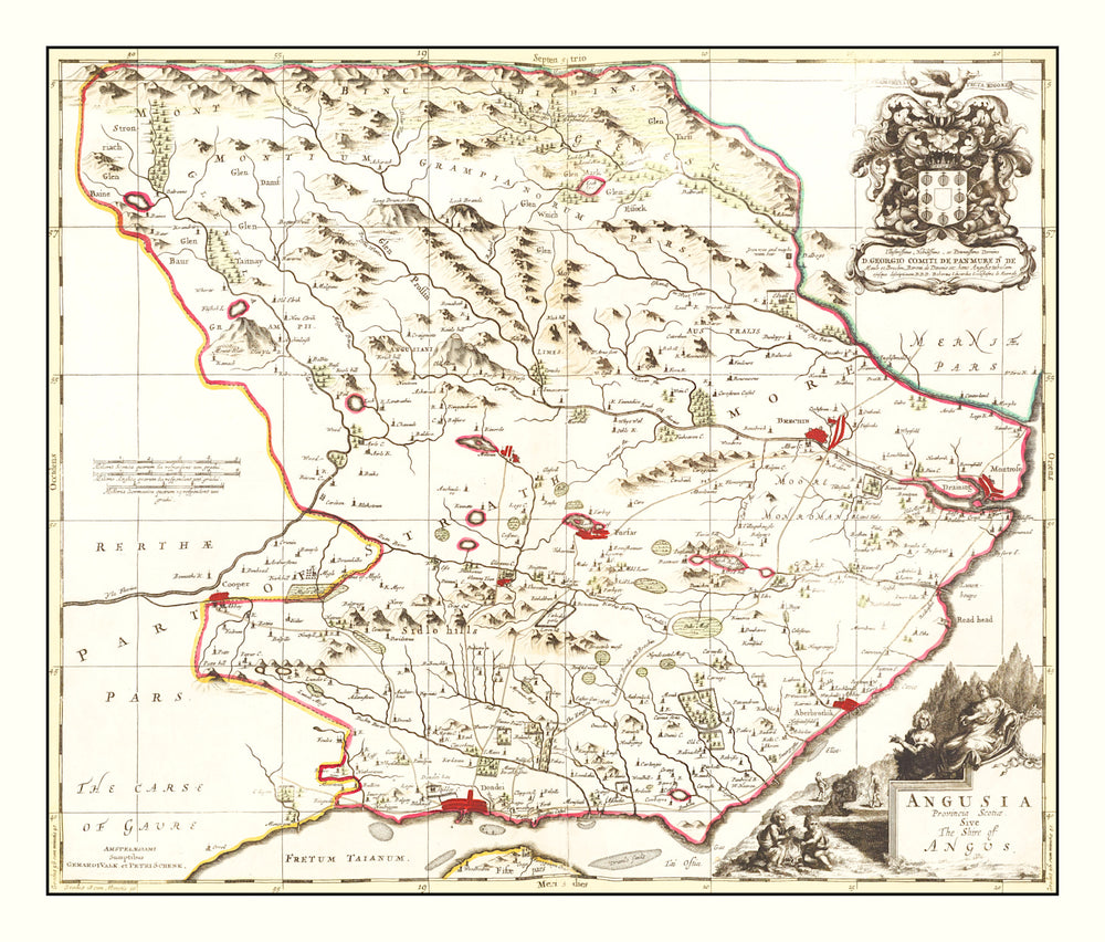 Vintage Map of Angus, Scotland 1665 print style example