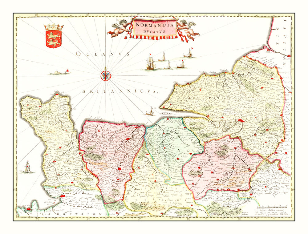 Vintage Map of Normandy, France 1665 print style example