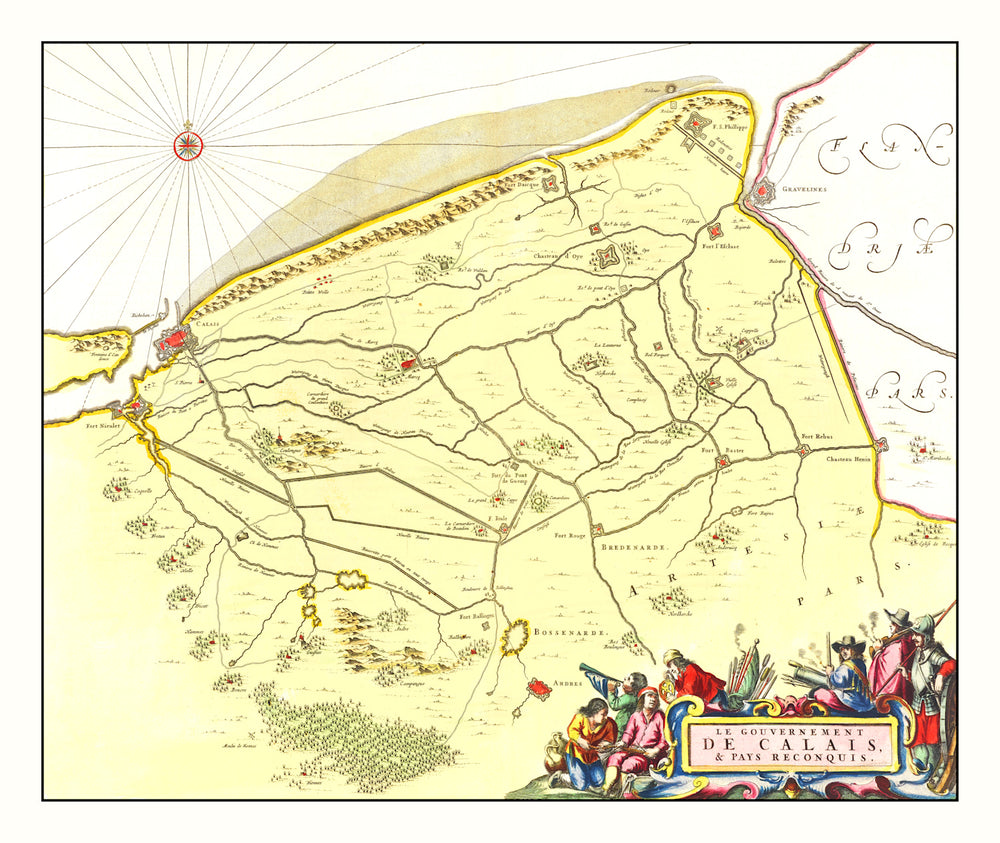 Vintage Map of Calais, France 1665 print style example
