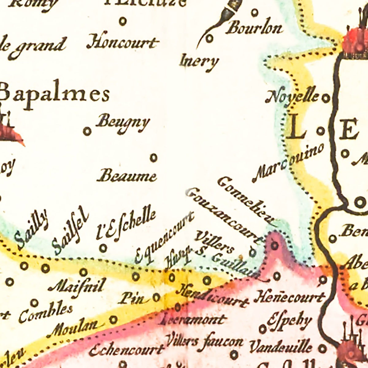 Restored historic details from the 1665 region map of County