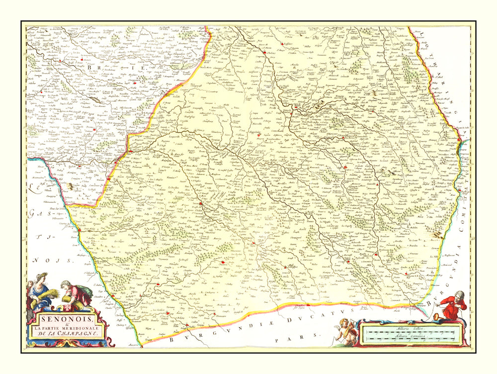 Vintage Map of Southern Champagne, France 1665 print style example