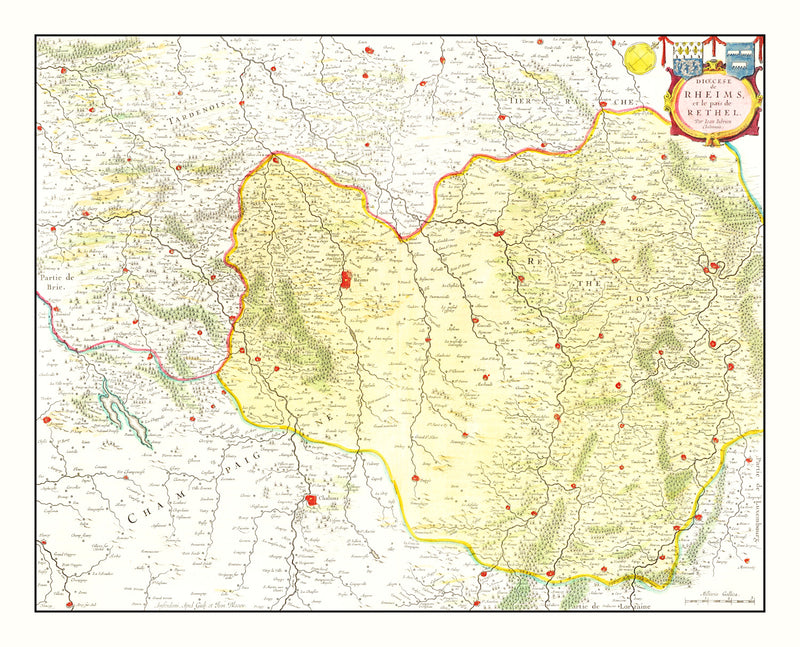 Size comparison using Vintage Map of Champagne Region of France, 1665