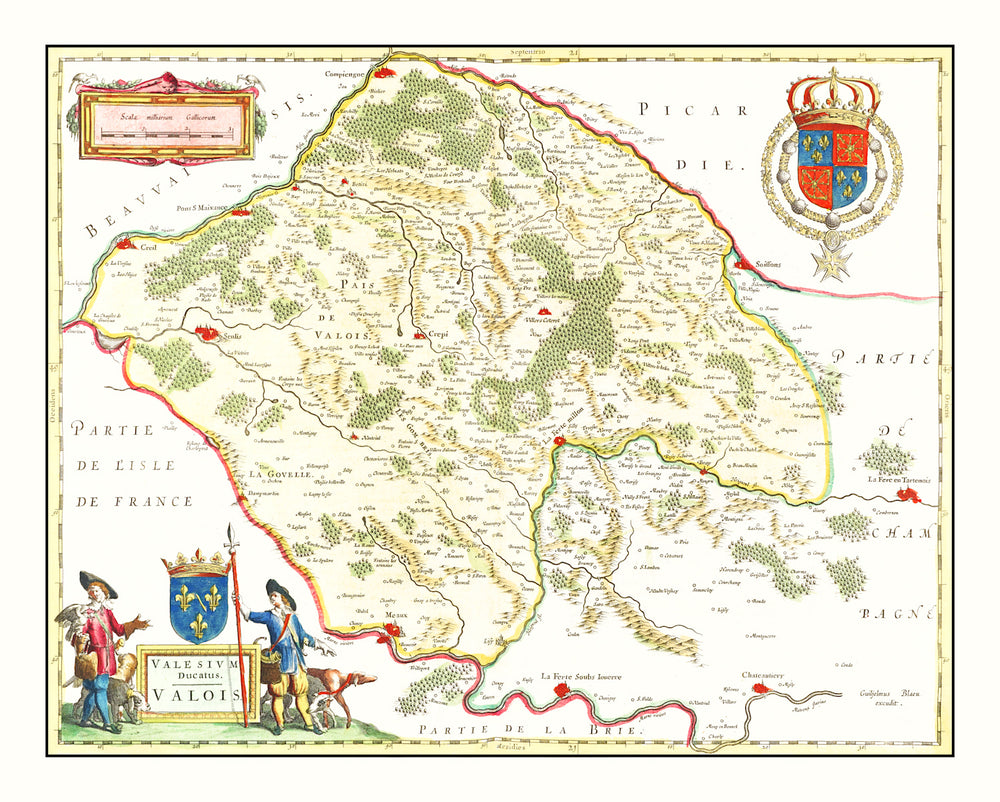 Vintage Map of Valois, France 1665 print style example