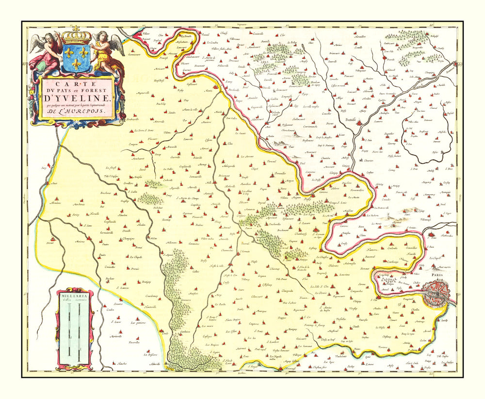Vintage Map of Paris Region of France 1665 print style example