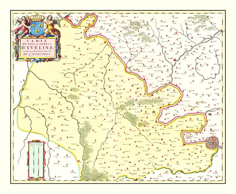Size comparison using Vintage Map of Paris Region of France 1665