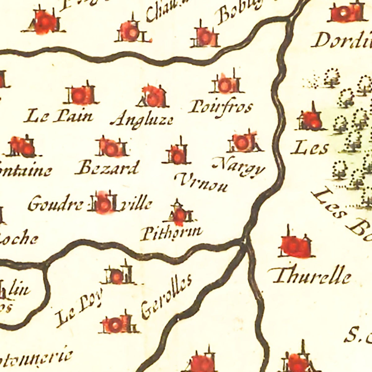 Restored historic details from the 1665 region map of County