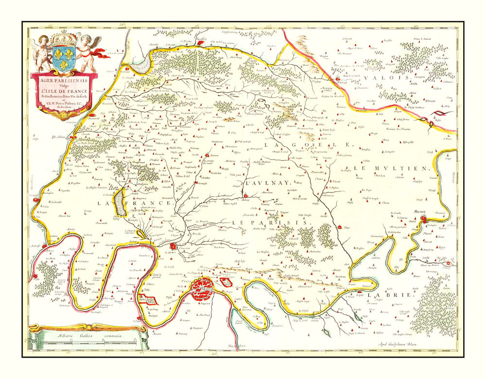 Vintage Map of Paris, France 1665 print style example