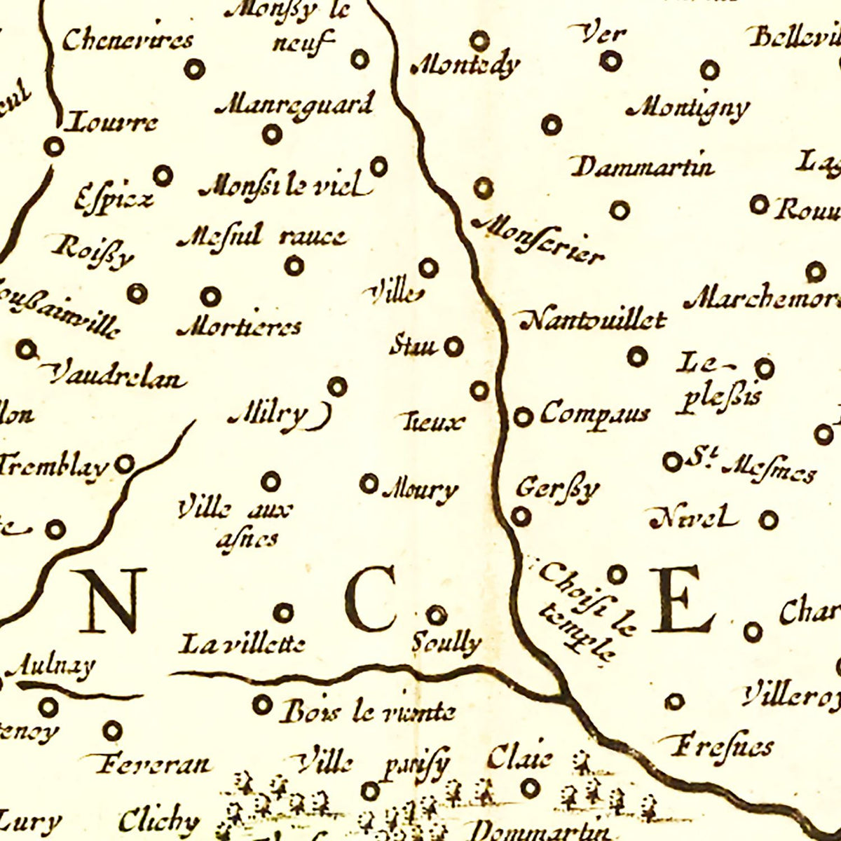 Restored historic details from the 1665 region map of County
