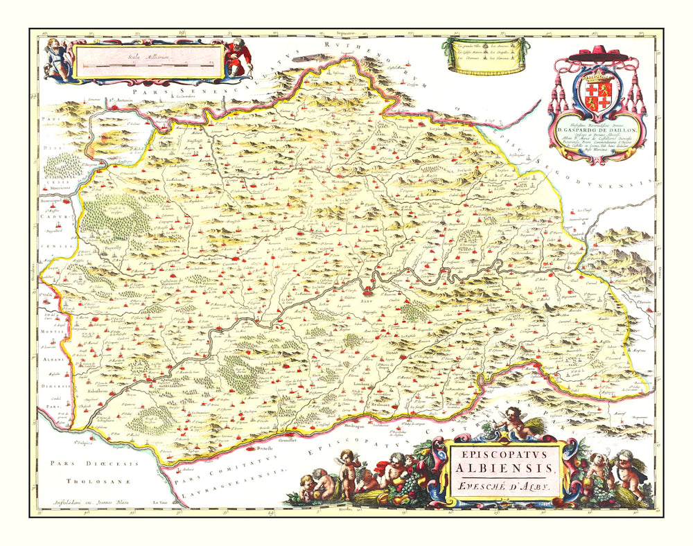 Vintage Map of Albi, France 1665 print style example