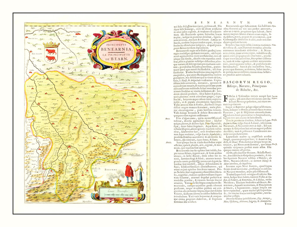 Vintage Map of Béarn, France 1665 print style example