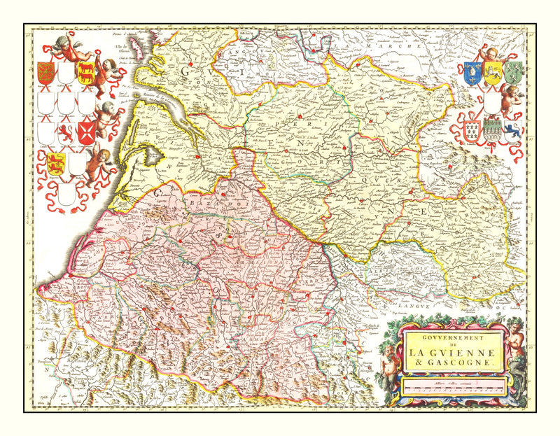 Size comparison using Vintage Map of Gascony, France 1665