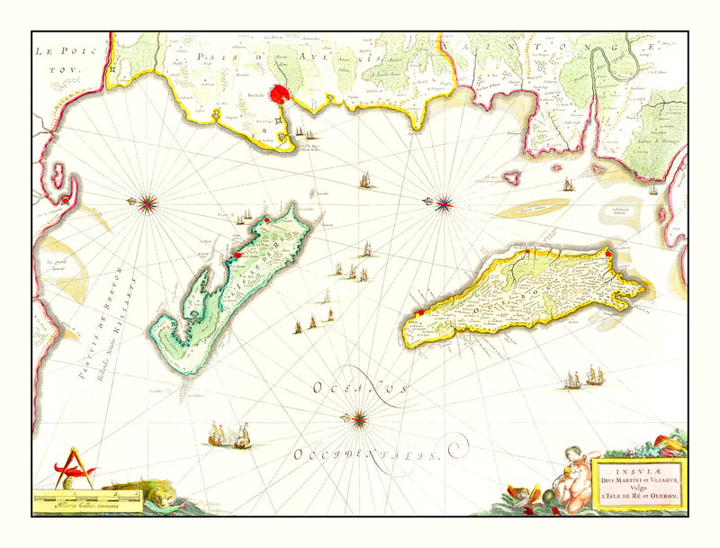Size comparison using Vintage Map of Re & Oleron, France 1665