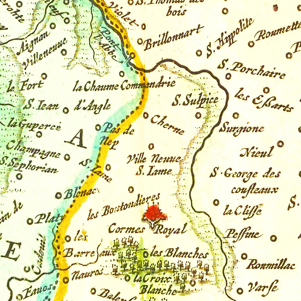 Restored historic details from the 1665 region map of County