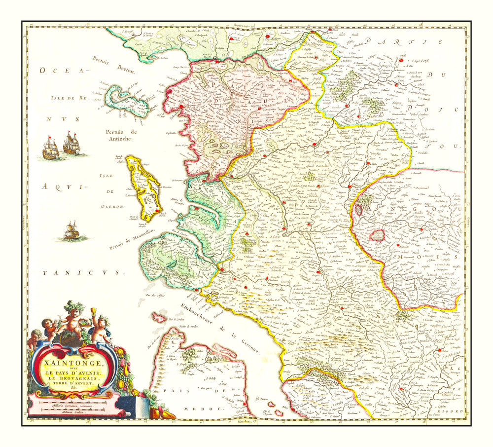 Vintage Map of Saintonge, France 1665 print style example