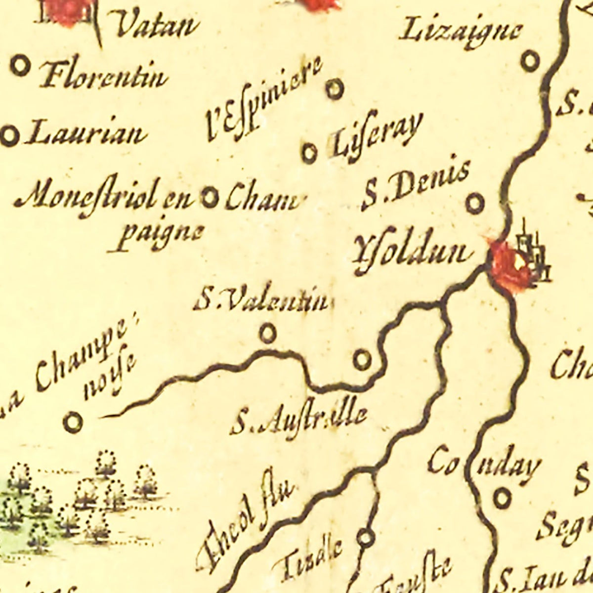 Restored historic details from the 1665 region map of County