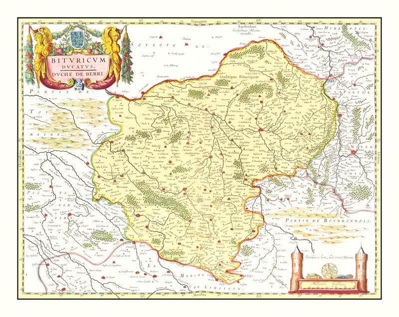 Size comparison using Vintage Map of Bourges & Nevers France 1665
