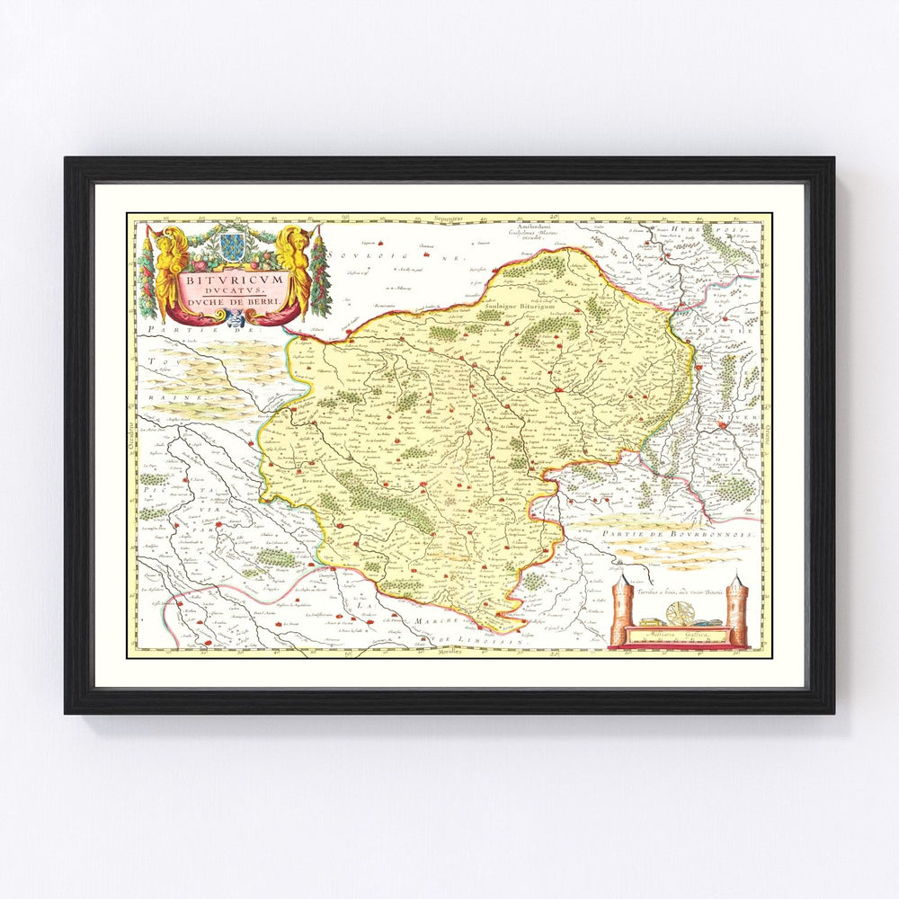 Bourges And Nevers France Vintage Map 1665