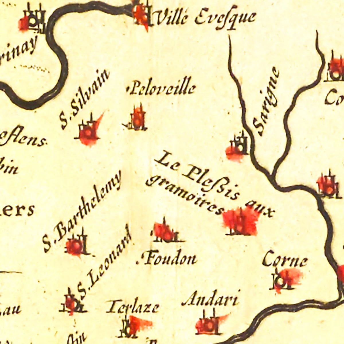 Restored historic details from the 1665 region map of County
